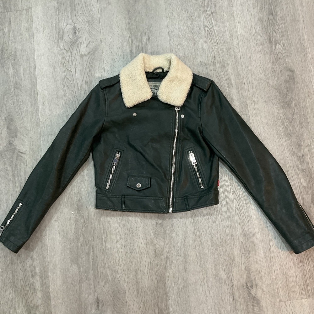 Levi's Green Faux Leather Sherpa Motorcycle Jacket XS